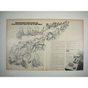 1969 IBM Ad American Business Spends Time Writing Ideas Vintage Print Ad 2 Page